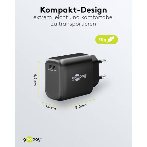 Goobay USB lader | USB-C PD | GaN | 25W | zwart-2