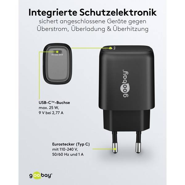 Goobay USB lader | USB-C PD | GaN | 25W | zwart-3