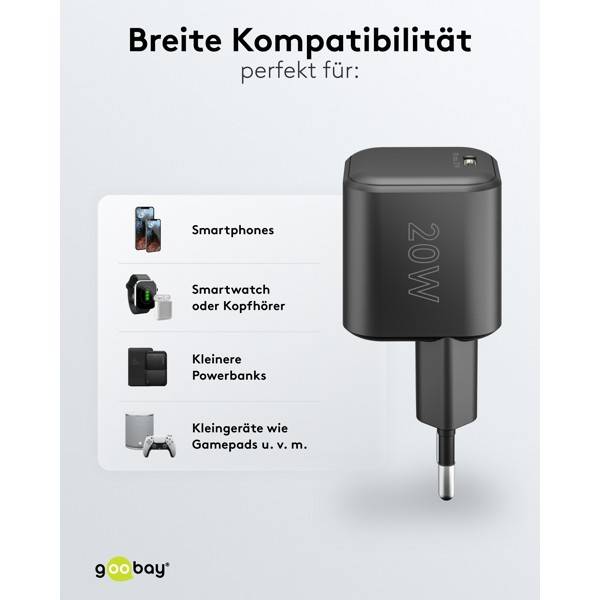 Goobay USB lader | USB-C PD | GaN | 20W | zwart-6