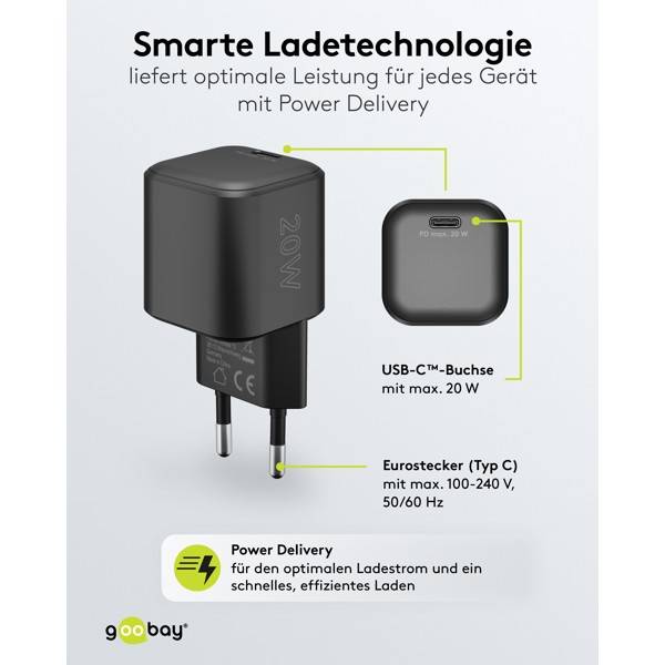 Goobay USB lader | USB-C PD | GaN | 20W | zwart-3
