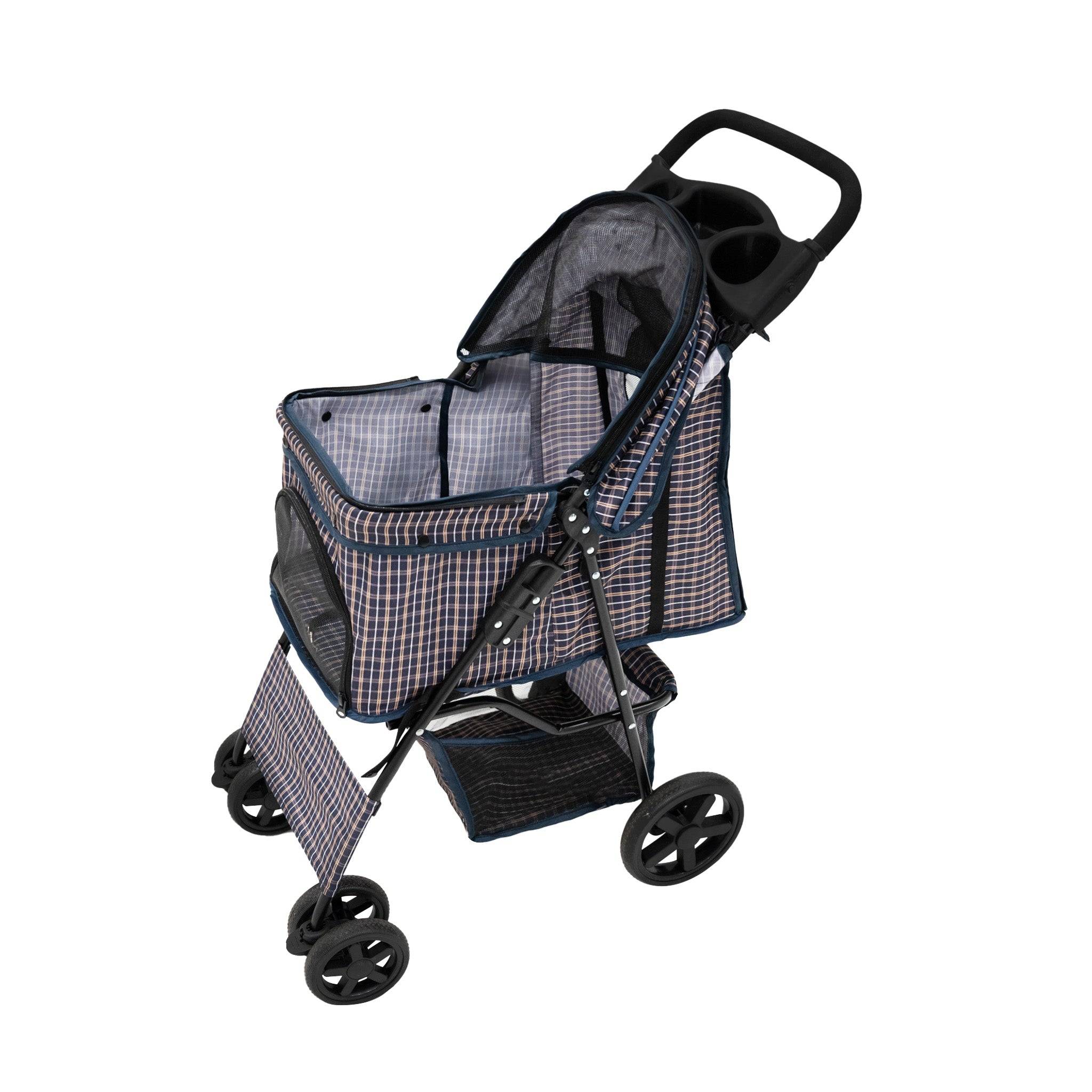 Hondenbuggy met Regenhoes – Ruitblauw-0