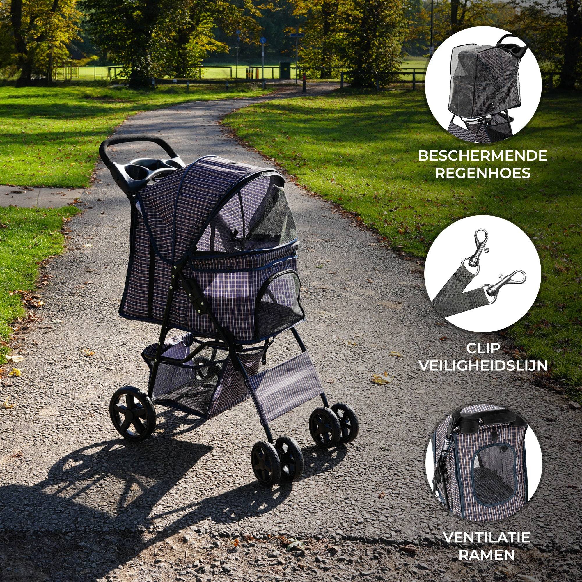 Hondenbuggy met Regenhoes – Ruitblauw-1