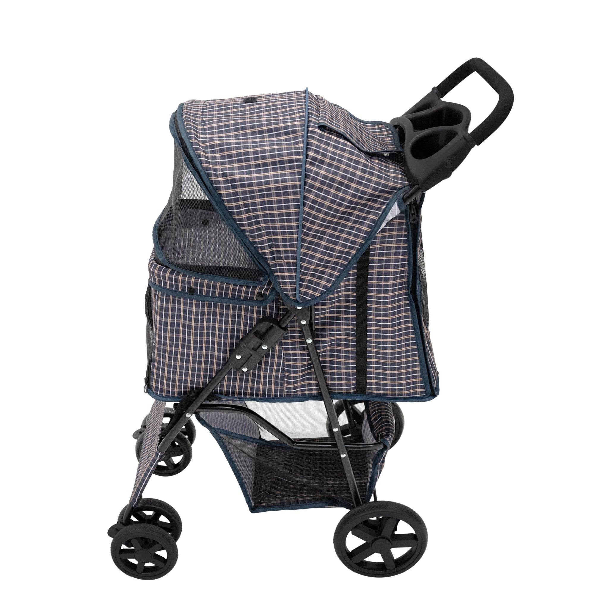 Hondenbuggy met Regenhoes – Ruitblauw-2
