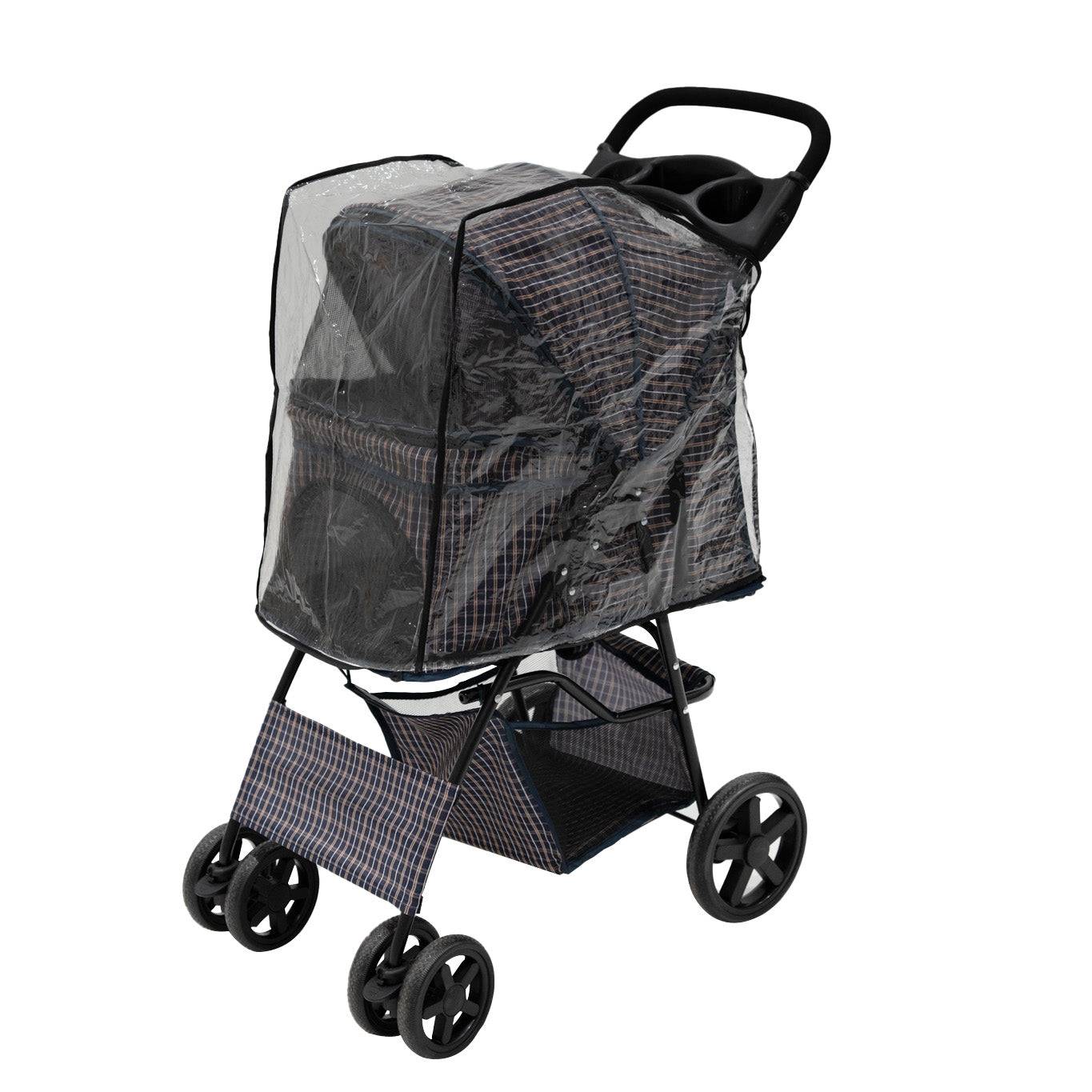 Hondenbuggy met Regenhoes – Ruitblauw-3