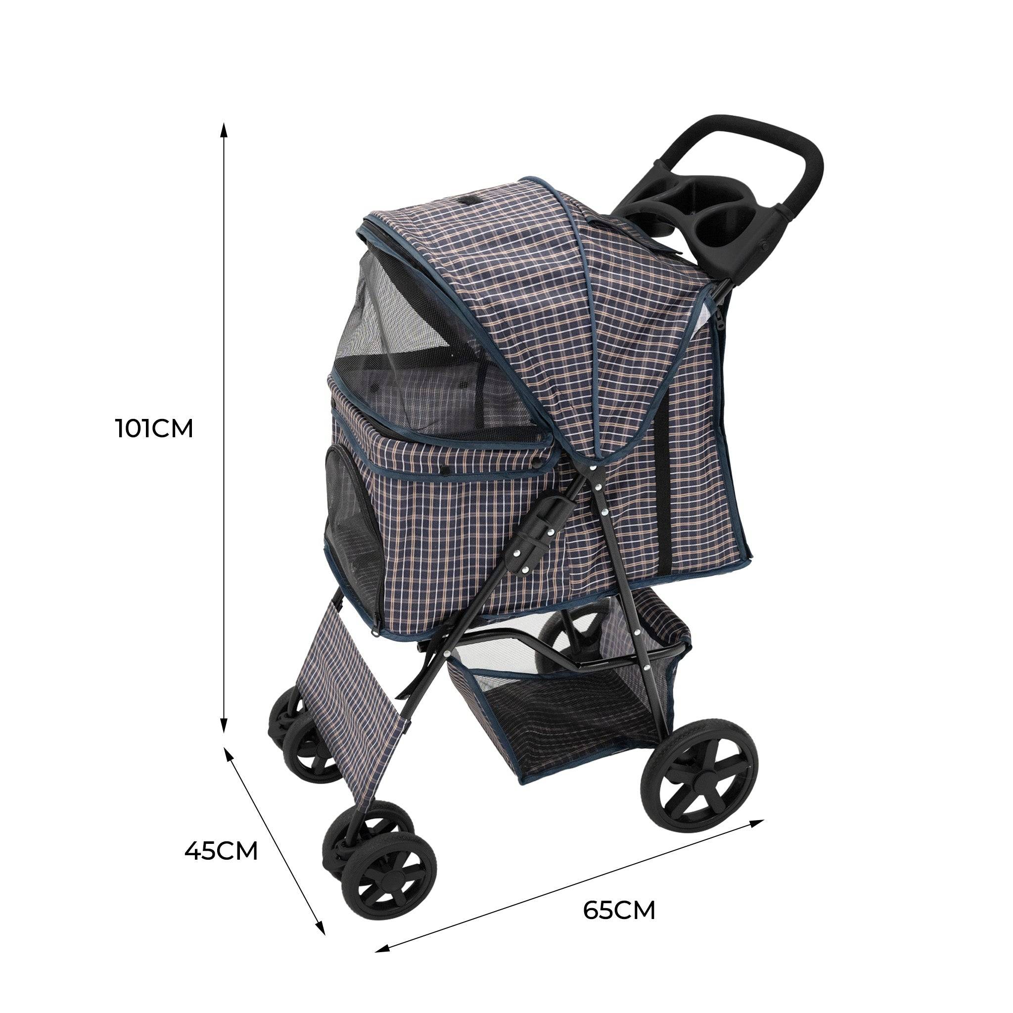 Hondenbuggy met Regenhoes – Ruitblauw-4