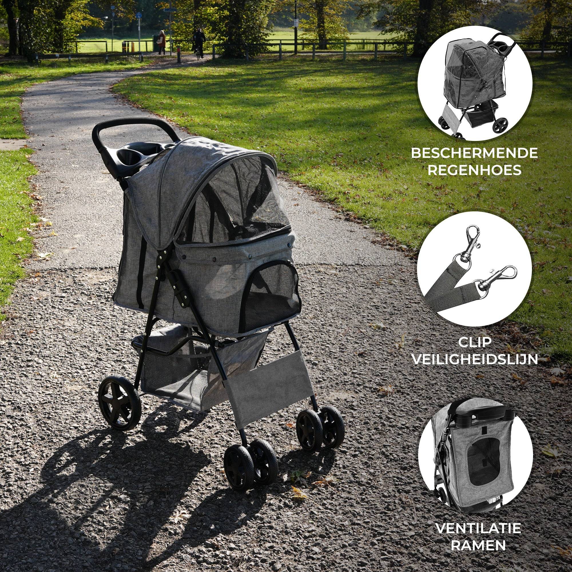 Hondenbuggy met Regenhoes – Grijs-1
