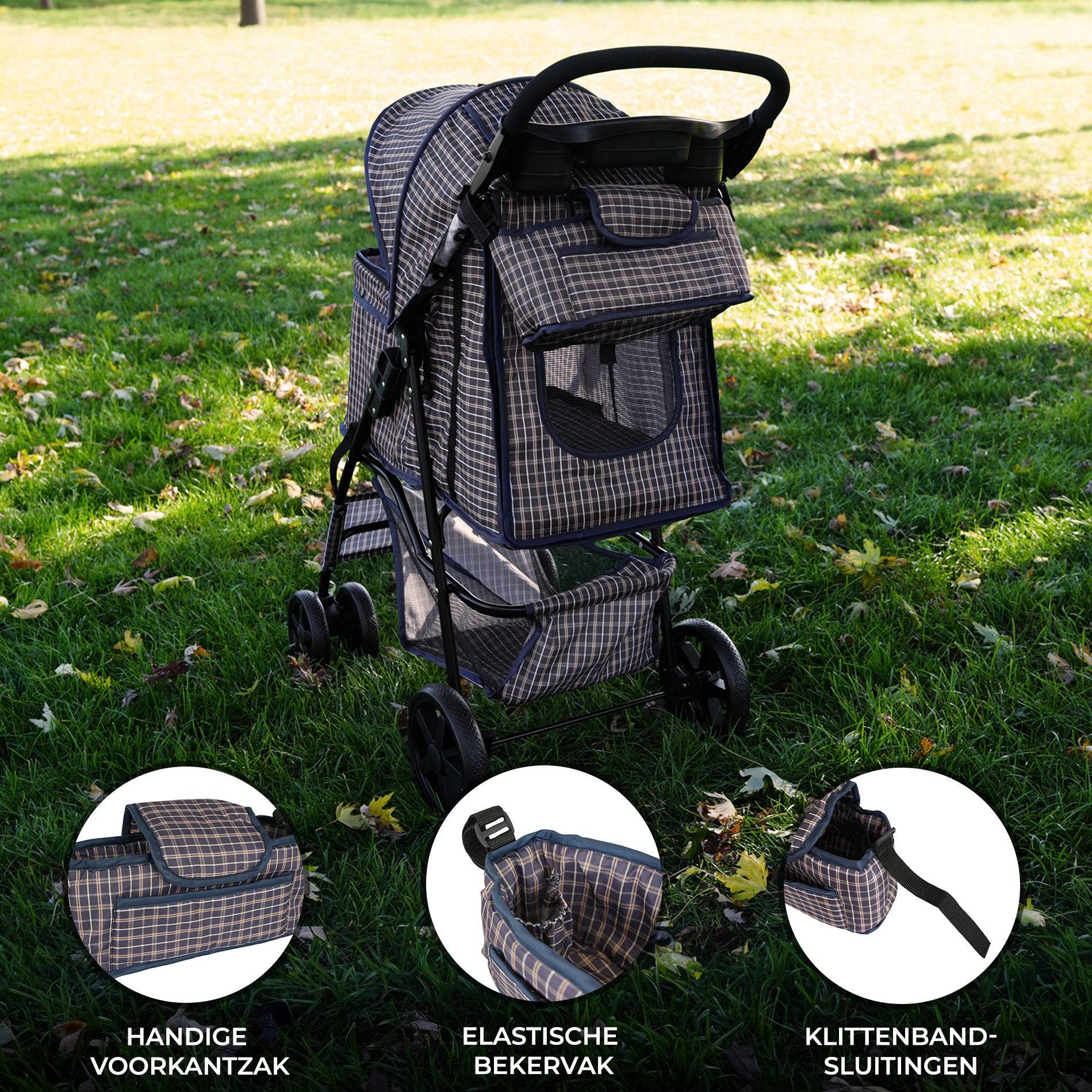 Organizer Tas voor Hondenbuggy - Ruitblauw-1