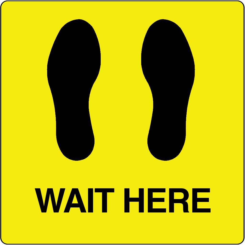 Vloerpictogram “Wait Here” Geel & Zwart Anti-slip-vloersticker-0