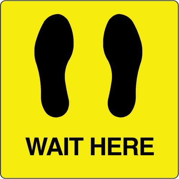 Vloerpictogram “Wait Here” Geel & Zwart Anti-slip-vloersticker