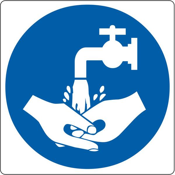 Vloerpictogram “handen wassen verplicht” - Wit & Blauw - 20 cm x 200 mm x 0,99 mm- Vlak - Polyvinylchloride (PVC) -