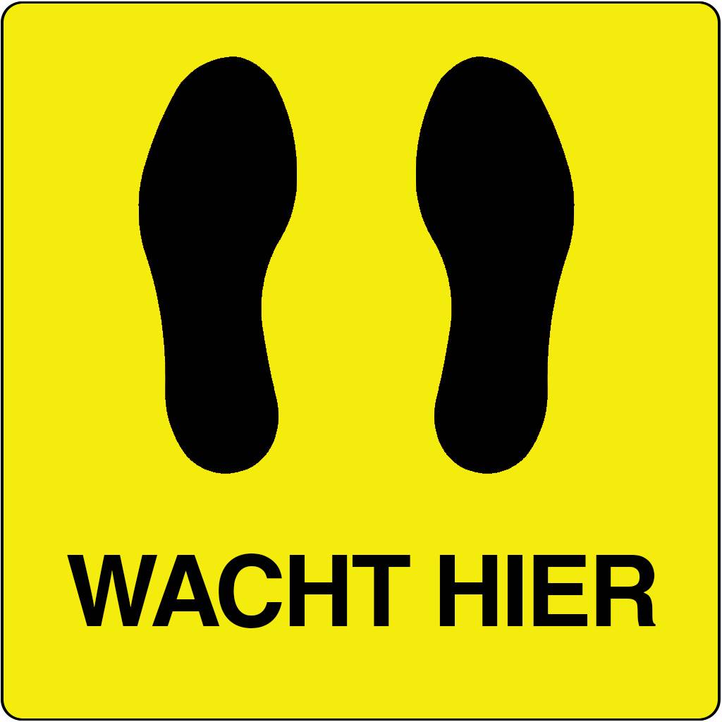 Vloerpictogram "wacht hier" Geel & Zwart Anti-slip-vloersticker-0