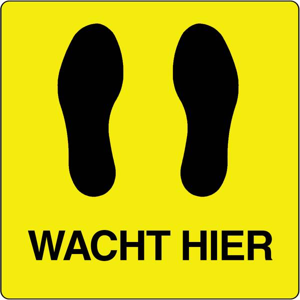 Vloerpictogram "wacht hier" Geel & Zwart Anti-slip-vloersticker