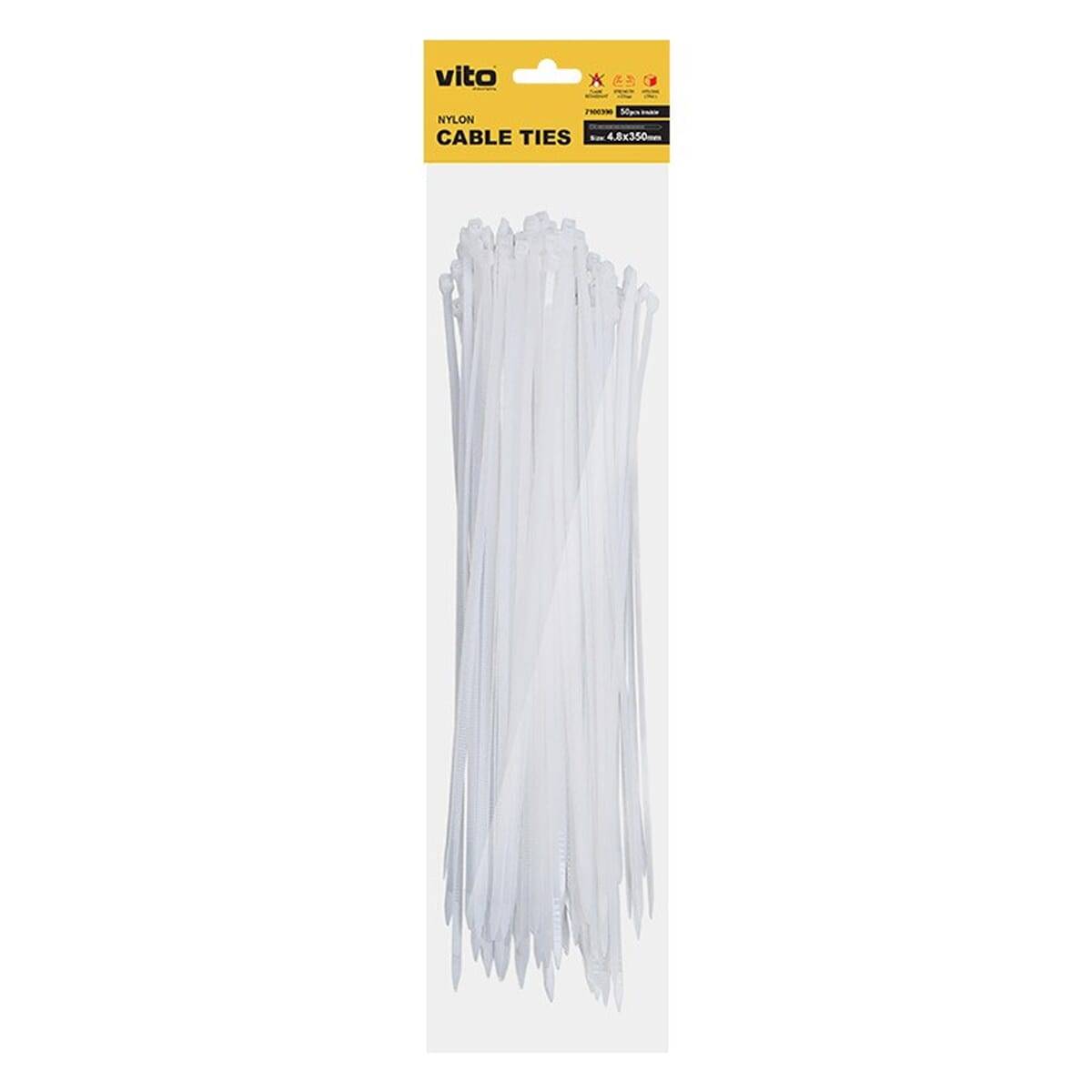 VITO - Kabelbinders - 4.8x350mm - 50 stuks - Wit - 50 stuks - Kabelbinder-0