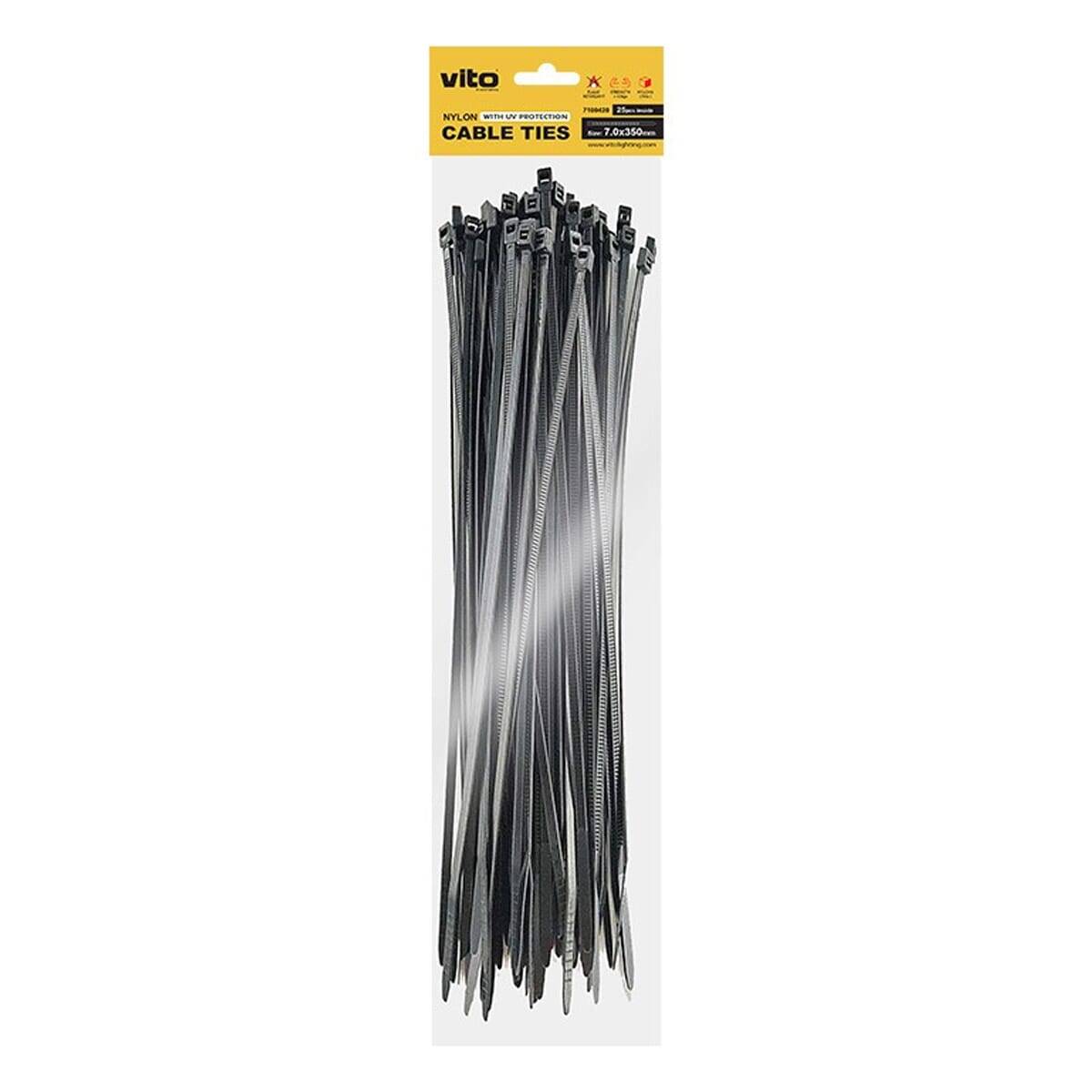 VITO Kabelbinder 7.0x350mm - Zwart - Met UV-bescherming -sfolie 25 stuks in blisterverpakking Kunststof Kabelklem --0