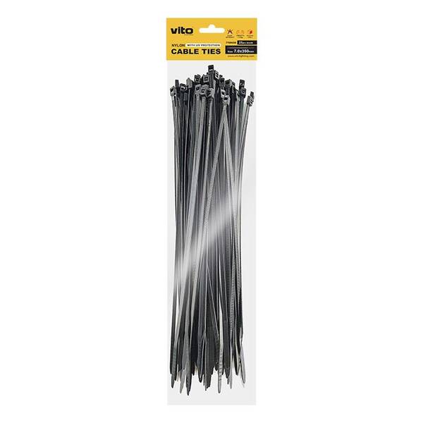 VITO Kabelbinder 7.0x350mm - Zwart - Met UV-bescherming -sfolie 25 stuks in blisterverpakking Kunststof Kabelklem -