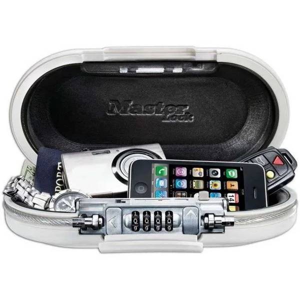MASTER LOCK draagbare mini reisopbergdoos met beveiligingskabel - wit