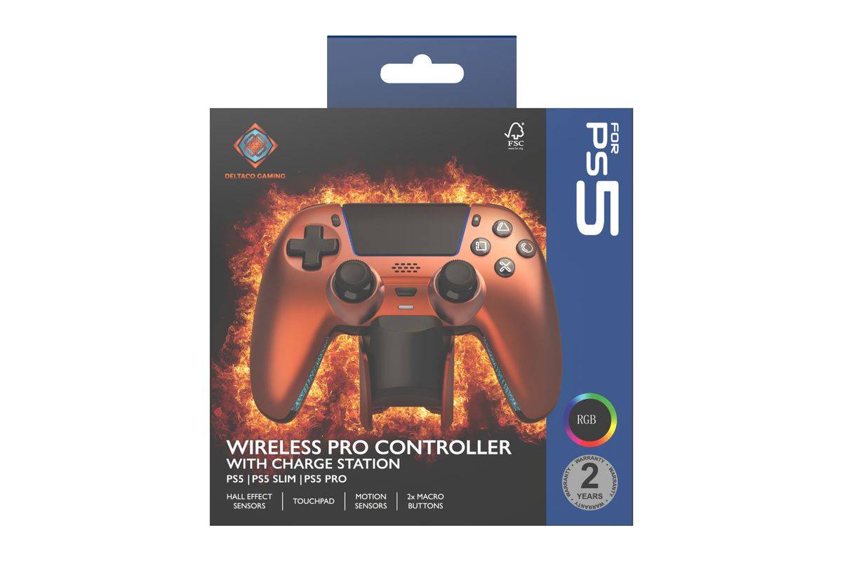 Deltaco Gaming GAM-199-ORANGECOPPER gamecontroller, oranje/brons, Bluetooth/USB-gamepad, PlayStation 5, pc, Android, iOS-5
