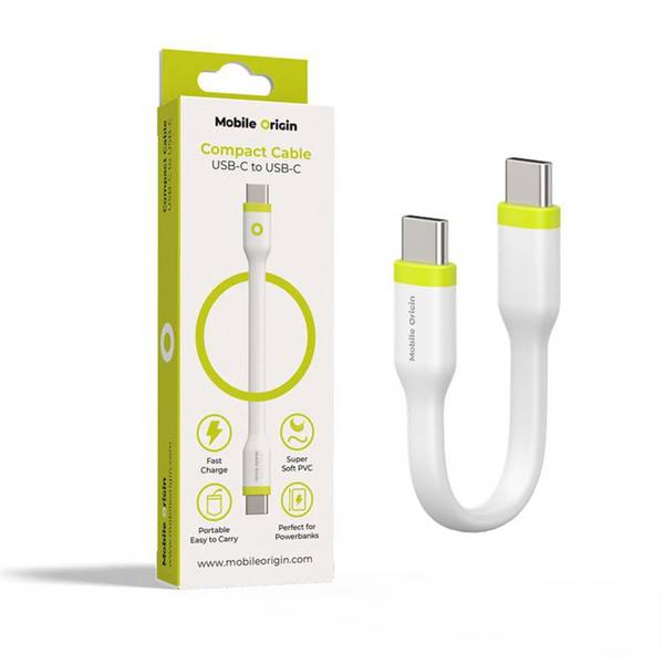 Mobile Origin compacte USB-C naar USB-C kabel, wit, 10 cm