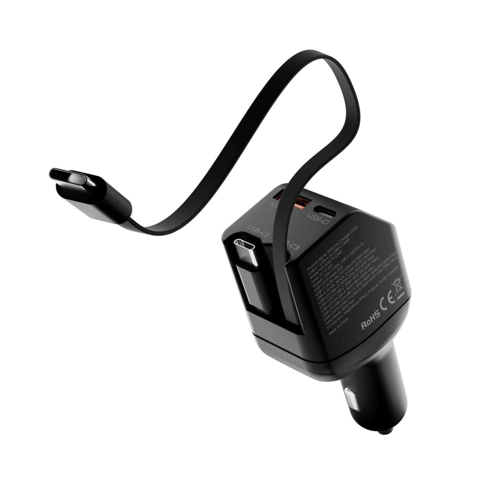 Mobile Origin 90W autolader CA22 USB-C+USB-A 2x kabel 60cm-3
