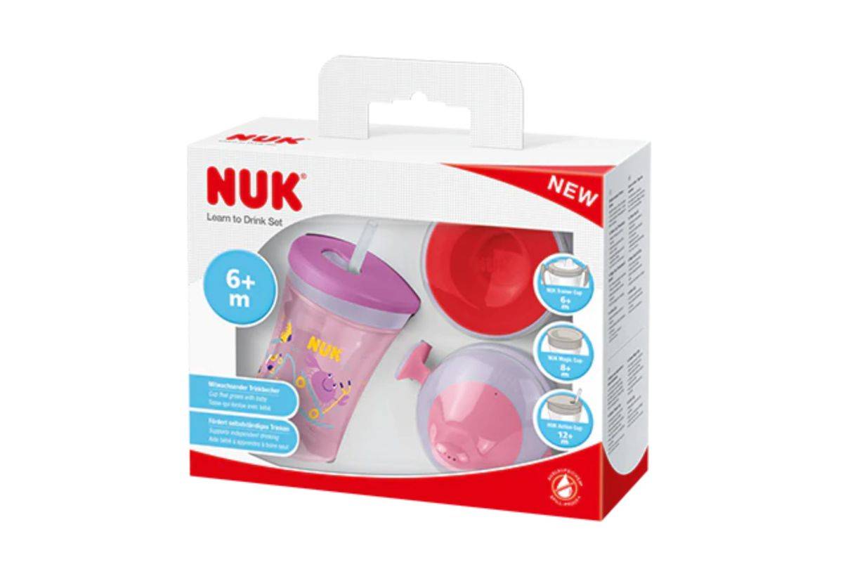 NUK trainingsdrinkbekerset met drie drinktuitjes, paars/roze-1