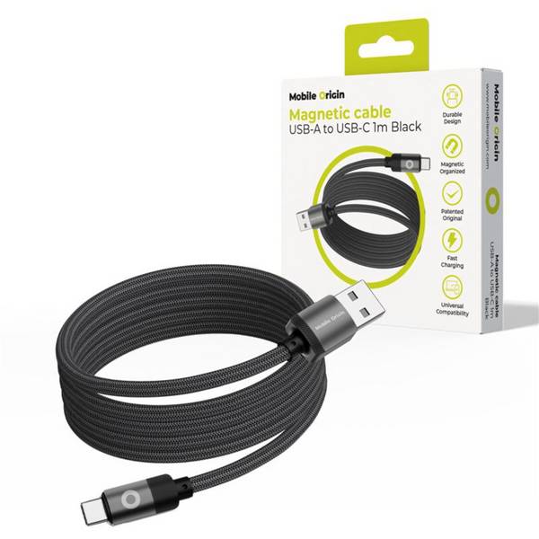Mobiele Origin magnetische kabel USB-A naar USB-C, zwart, 1 meter