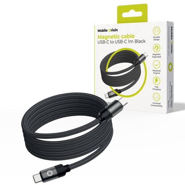 Mobiele Origin magnetische USB-C naar USB-C kabel, zwart, 1 meter