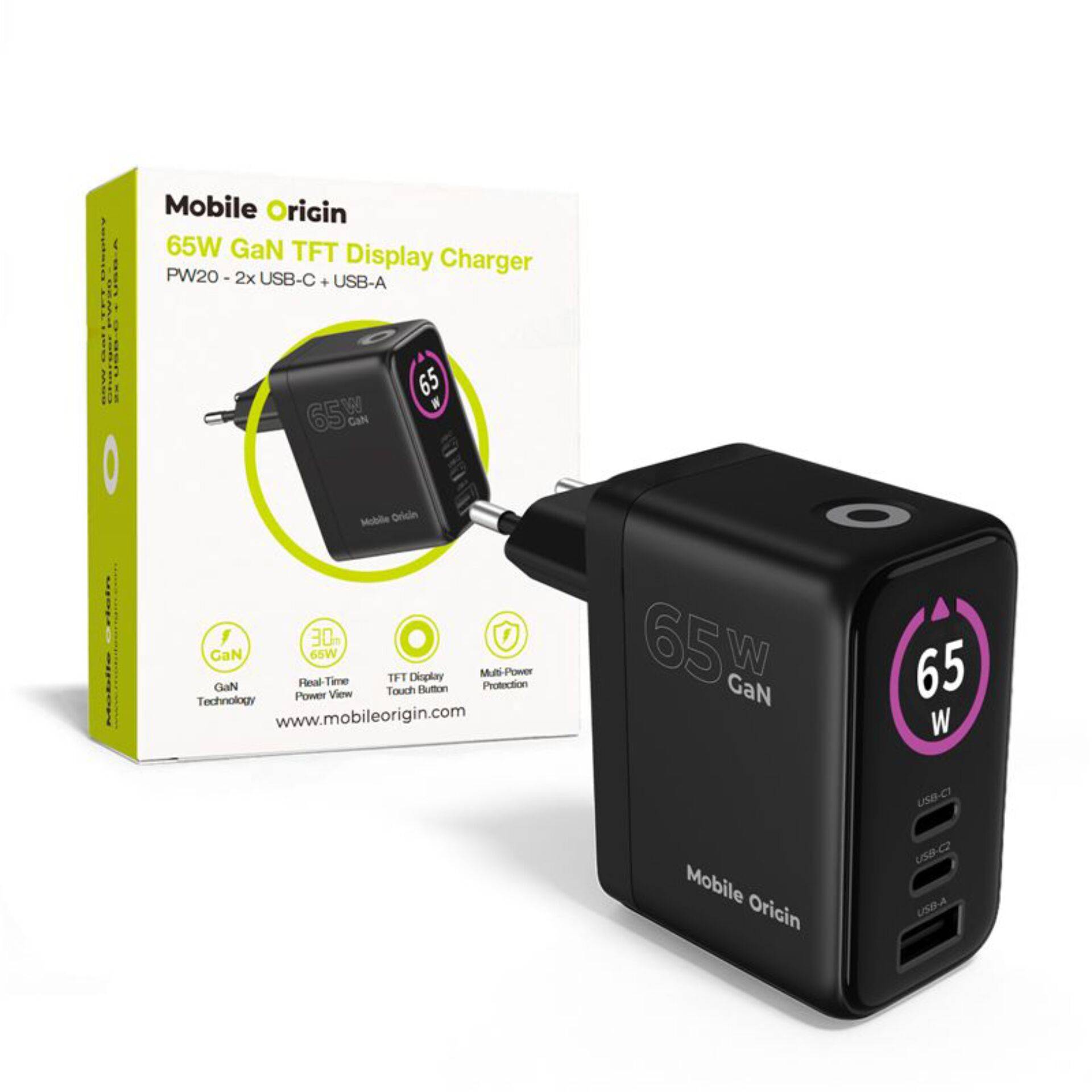 Mobile Origin 65W GaN-oplader PW20 2x USB-C + USB-A-0