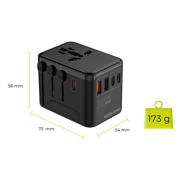 Mobile Origin 35W reisadapter GaN PW4 EU/VK/VS/AUS 3C+2A