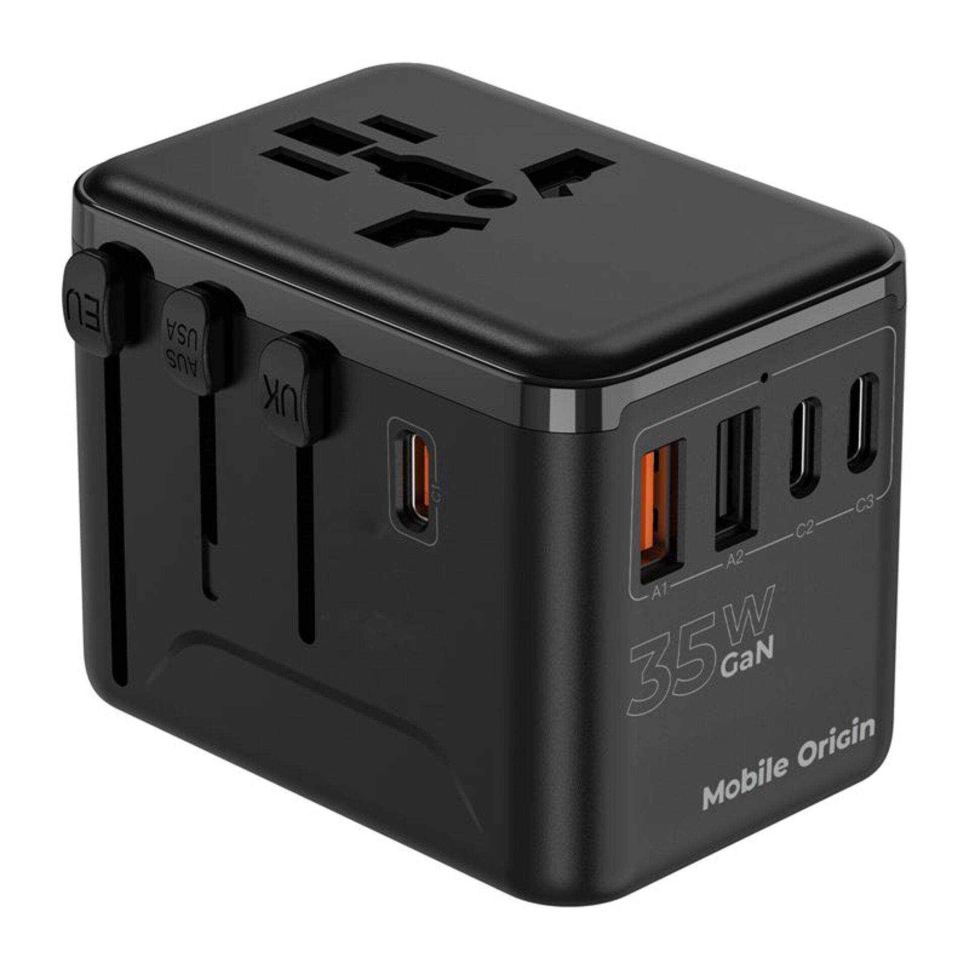 Mobile Origin 35W reisadapter GaN PW4 EU/VK/VS/AUS 3C+2A-1