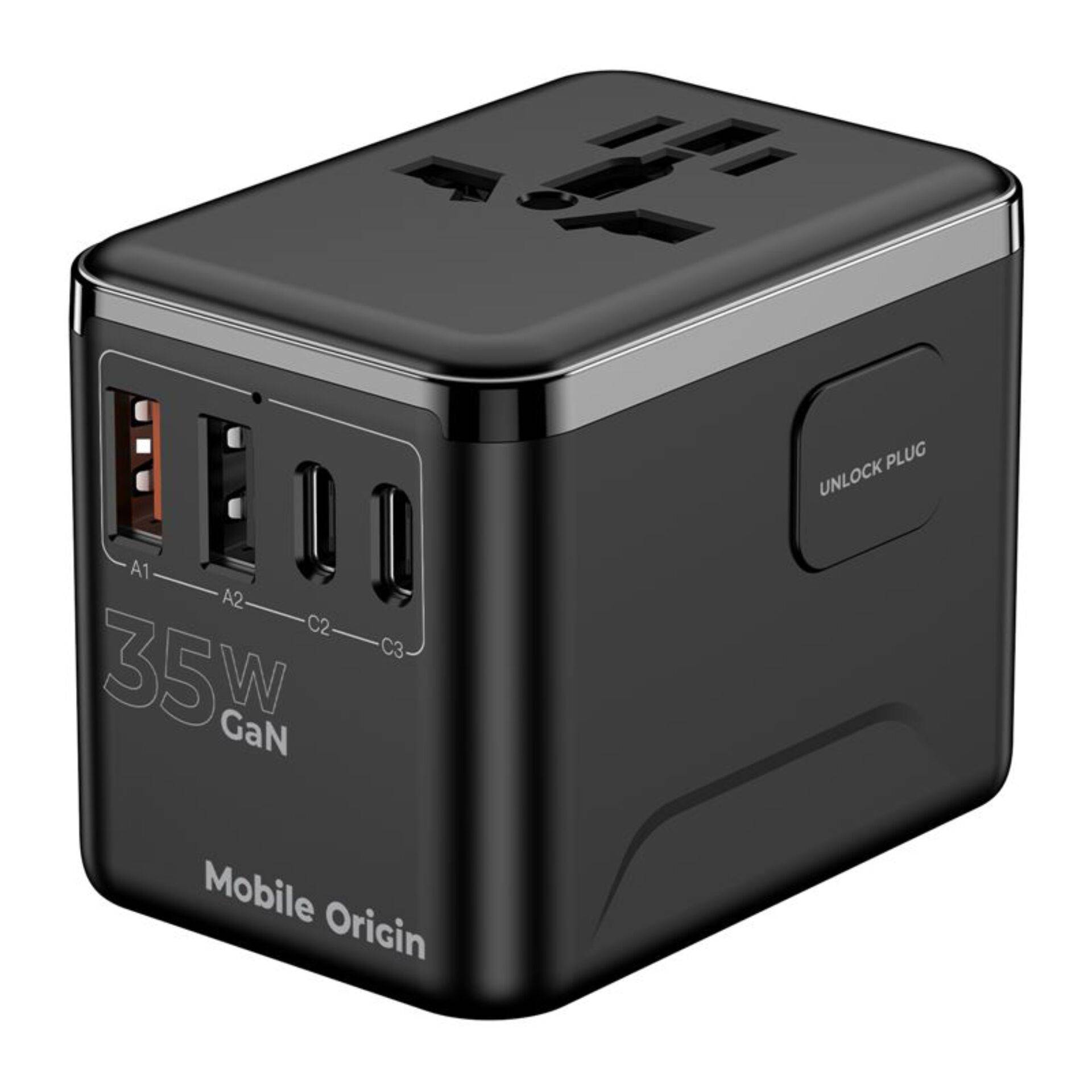 Mobile Origin 35W reisadapter GaN PW4 EU/VK/VS/AUS 3C+2A-2