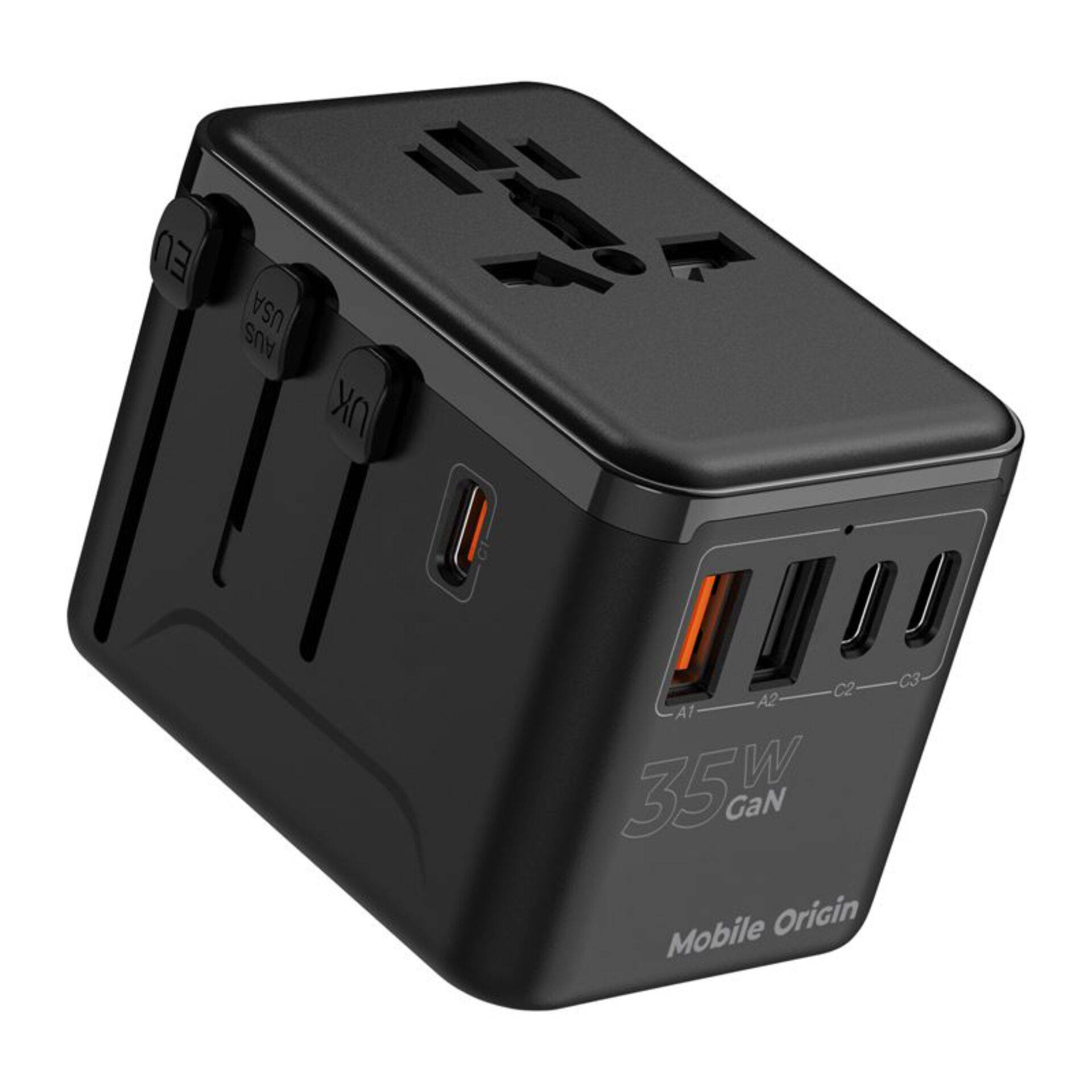 Mobile Origin 35W reisadapter GaN PW4 EU/VK/VS/AUS 3C+2A-3