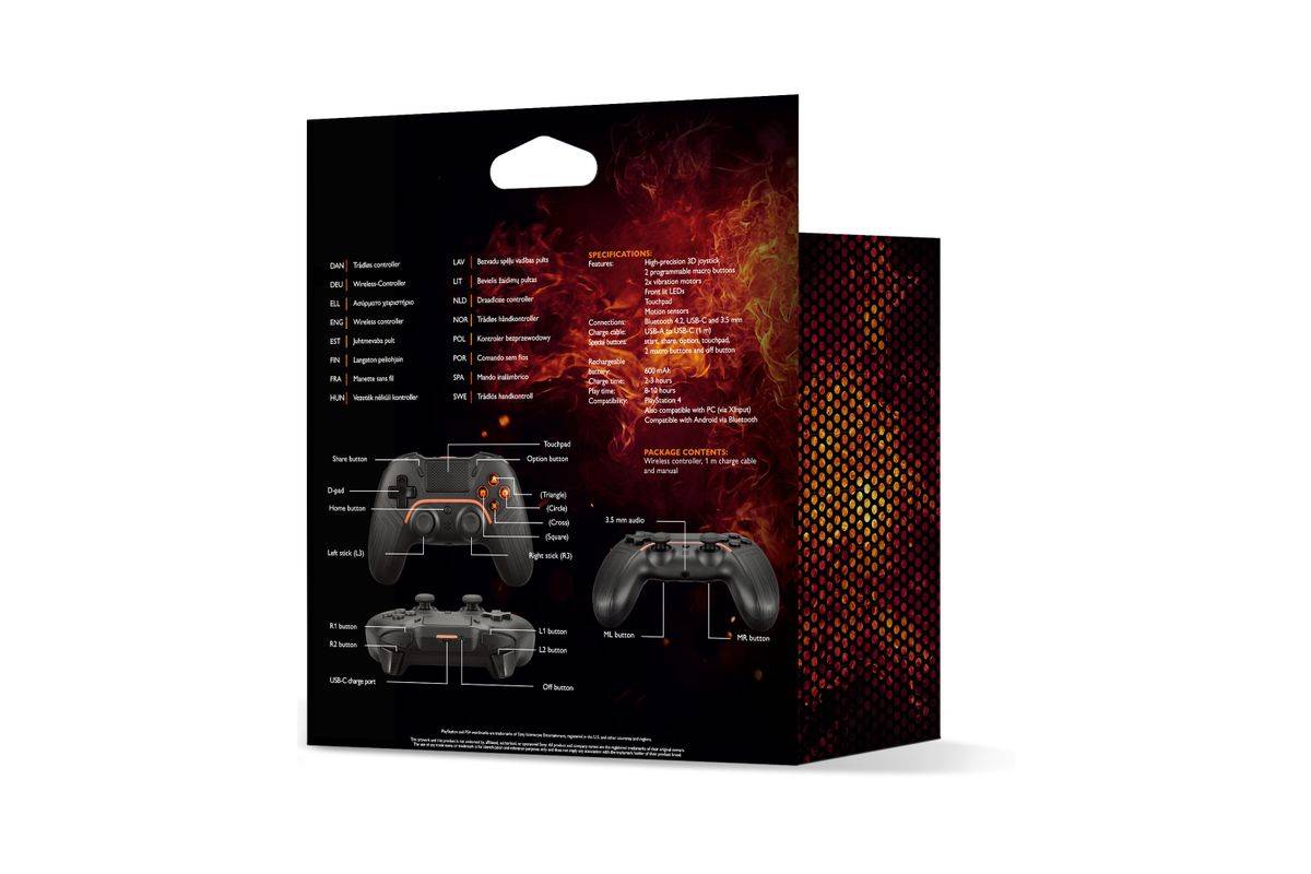 Deltaco Gaming GAM-139 Gamecontroller Zwart Bluetooth/USB Digitale Gamepad Android PC PlayStation 4-3
