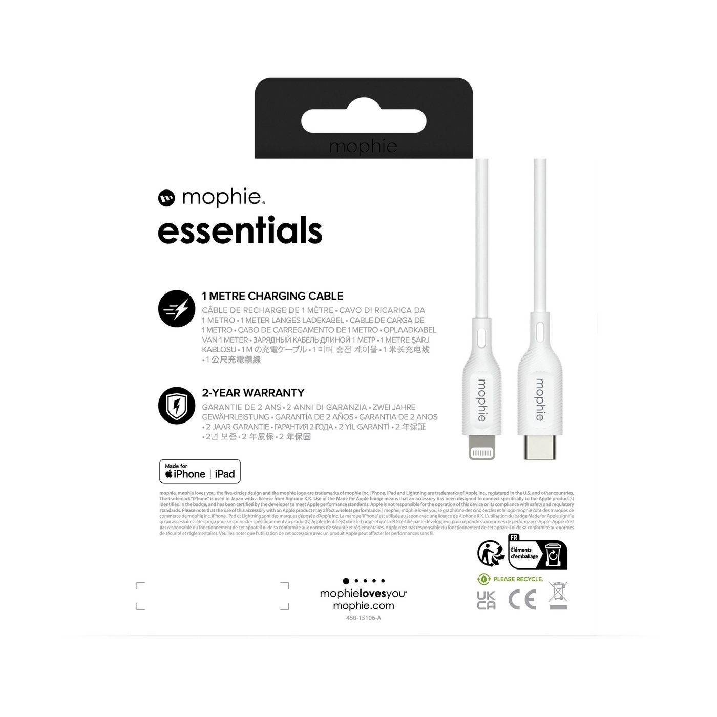 Mophie USB-C naar Lightning, 60 W, 1 m, wit-4