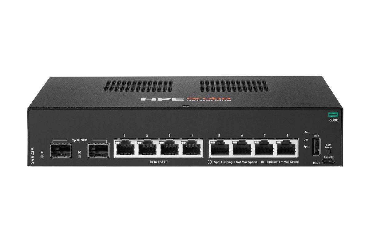HPE Aruba Networking CX 6000 8p 10M/100M/1G 2p SFP 1G Switch Managed L2 Gigabit Ethernet (10/100/1000) 1U Zwart-0
