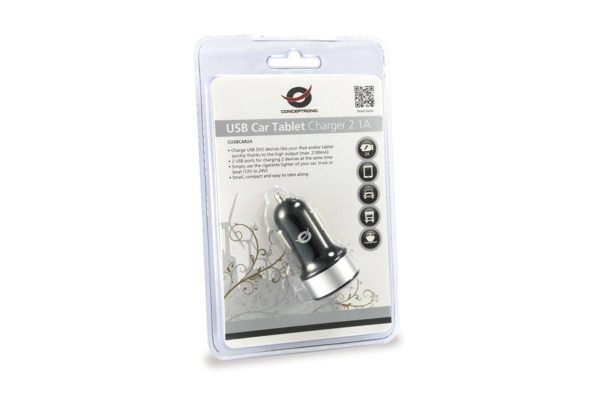 Conceptronic CUSBCAR2A Mobiele Apparaat Oplader Tablet Zilver Sigarettenaansteker Autolader-8