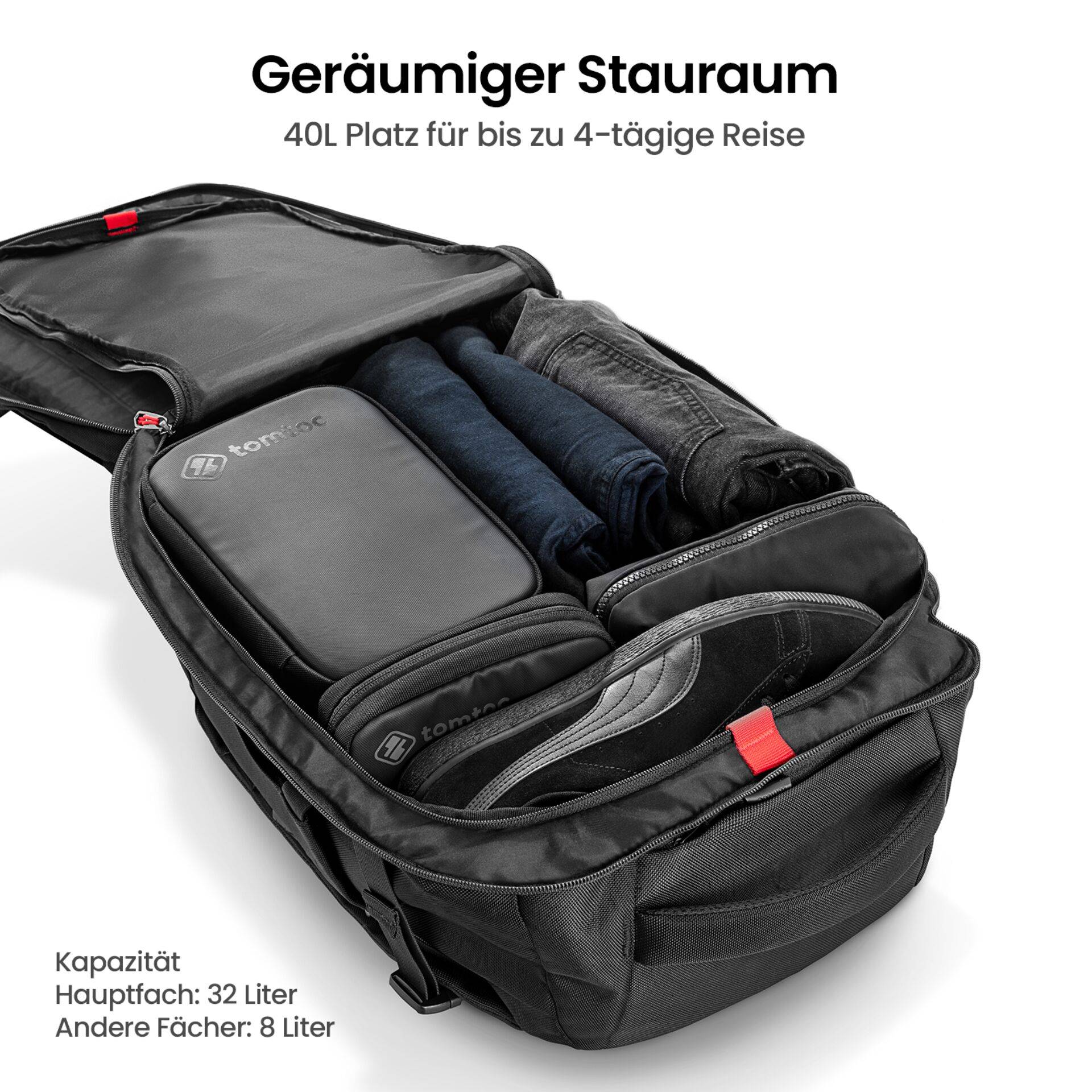 tomtoc Navigator-T66 40L reisrugzak voor laptop, zwart-3