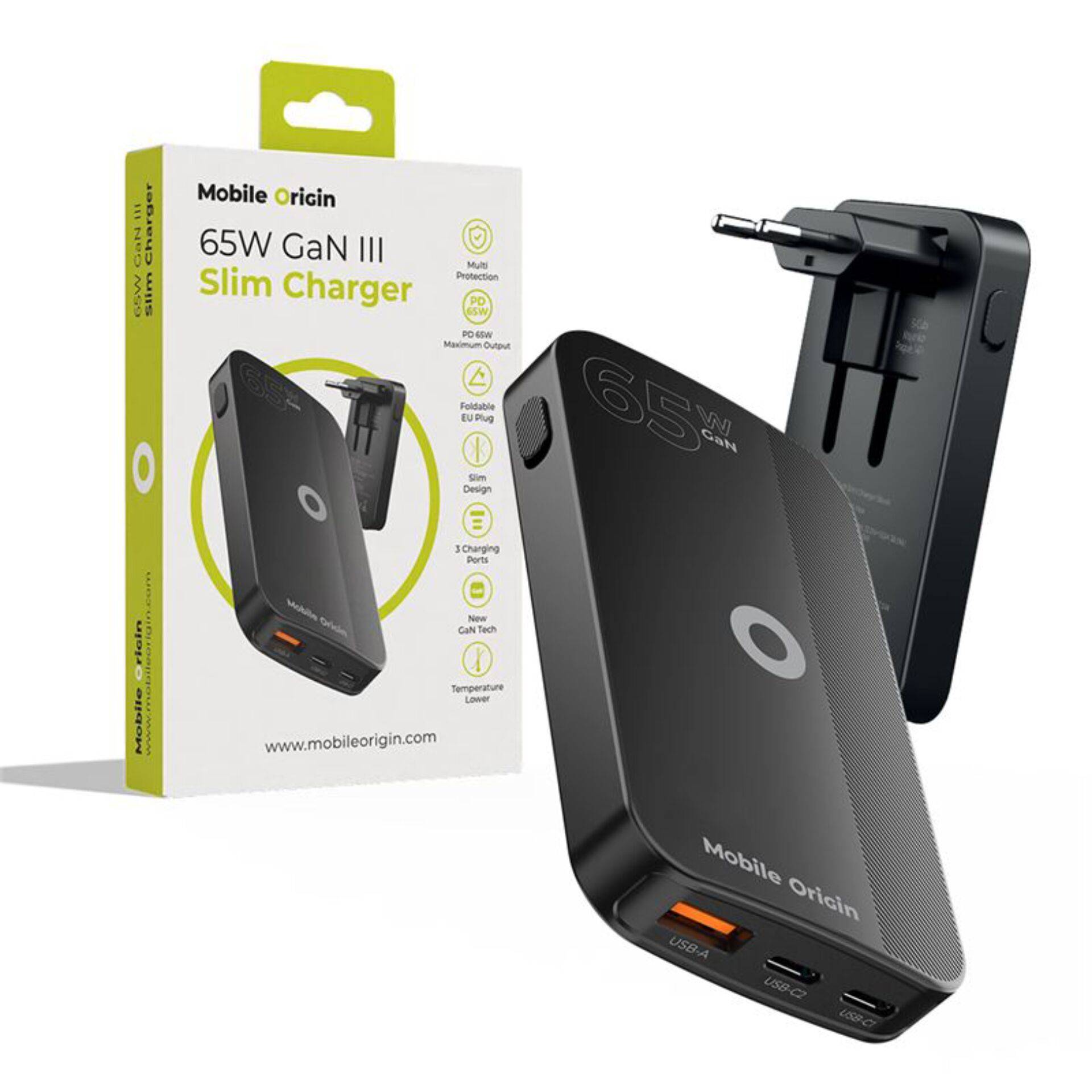 Mobile Origin 65W GaN Slim dual USB-C single USB-A zwart-0