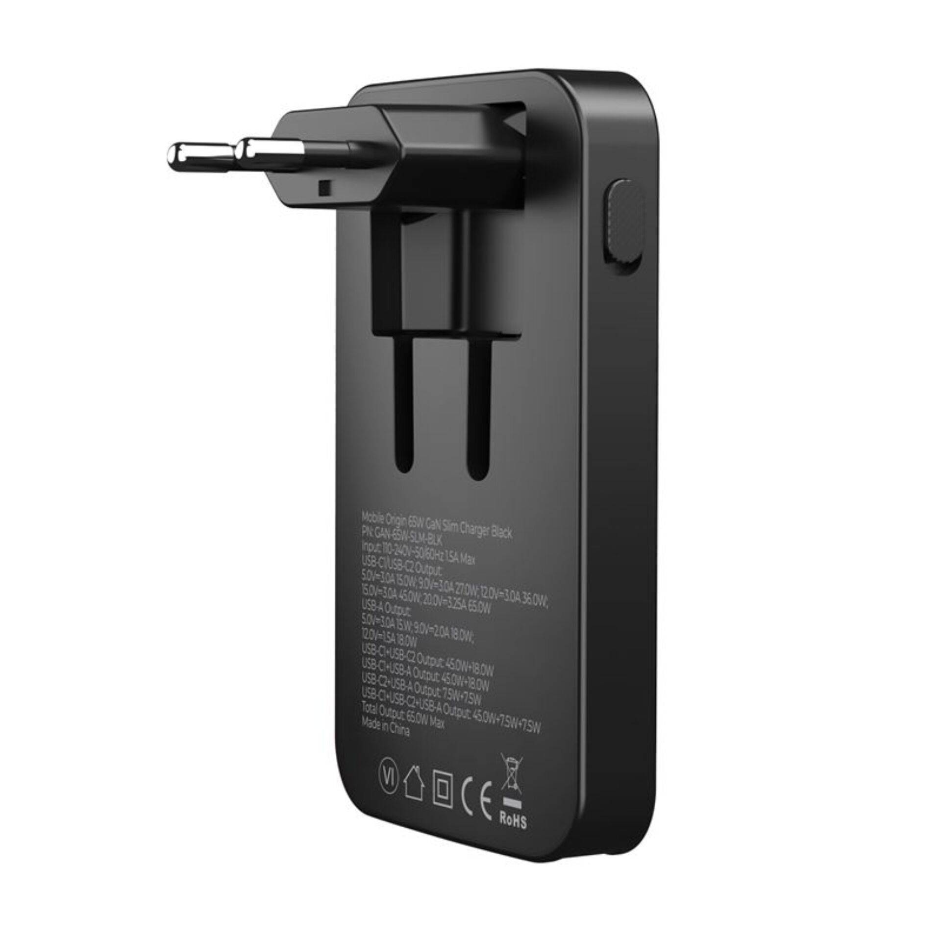Mobile Origin 65W GaN Slim dual USB-C single USB-A zwart-2