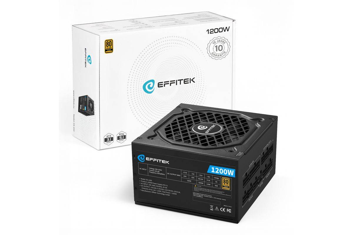 EFFITEK Voeding 1200W Gold ATX 3.1, PCI 5.1 Modulaire Kabel-0
