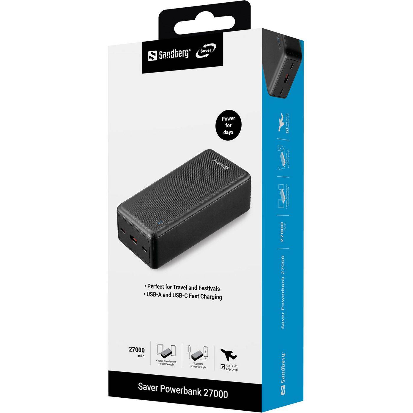 Sandberg Saver Powerbank 27000 mAh meerdere volledige ladingen van je apparaten met discrete LED-indicator-6