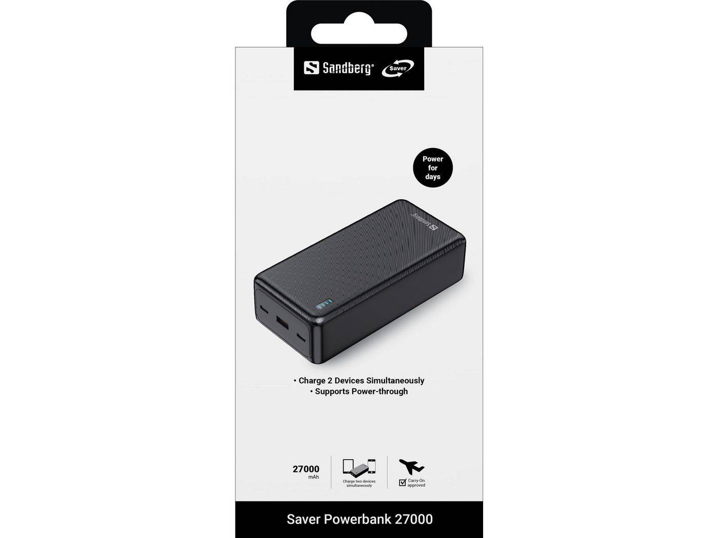Sandberg Saver Powerbank 27000 mAh meerdere volledige ladingen van je apparaten met discrete LED-indicator-3