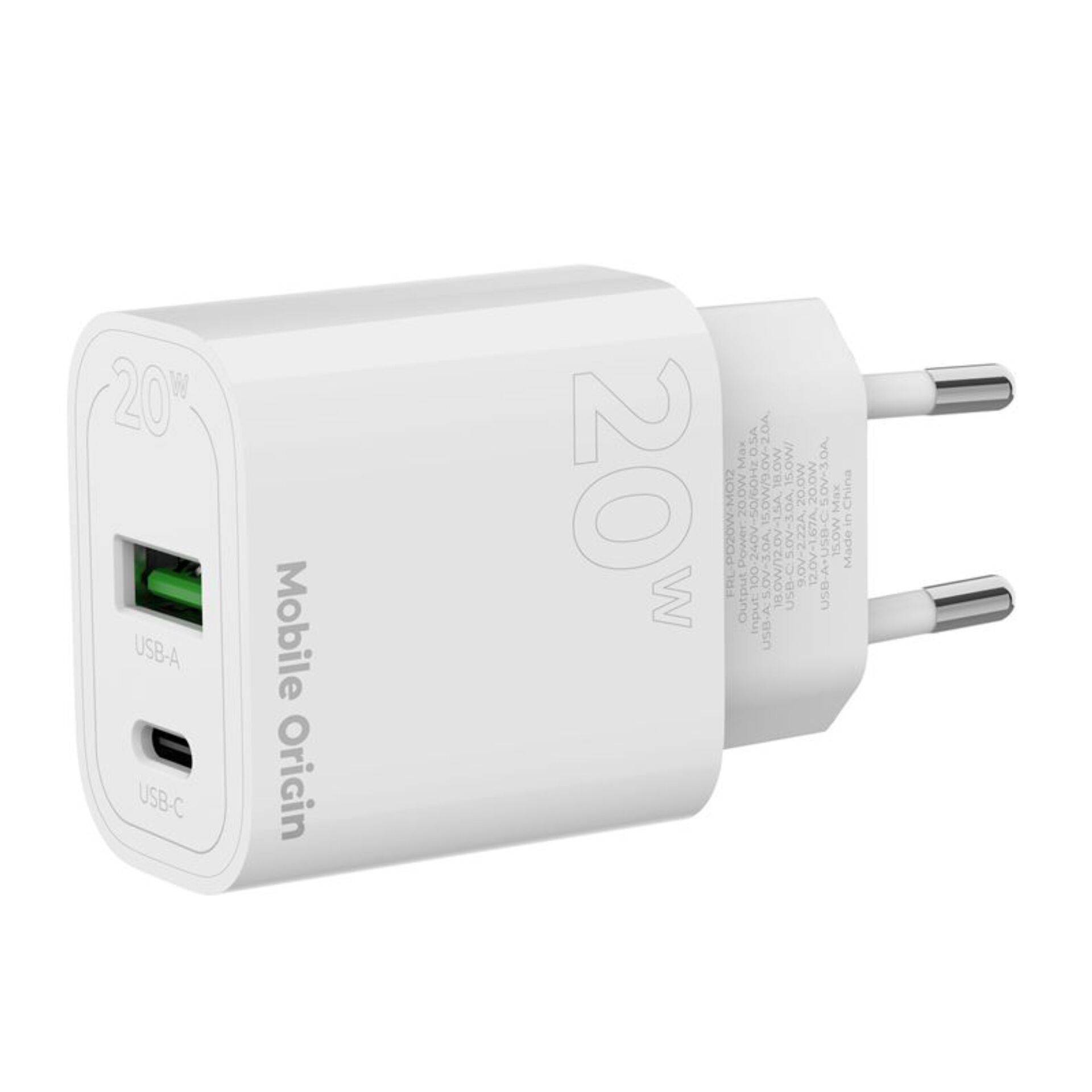 Mobile Origin PD20W wandlader MO12 wit 1x USB-A + 1x USB-C-4
