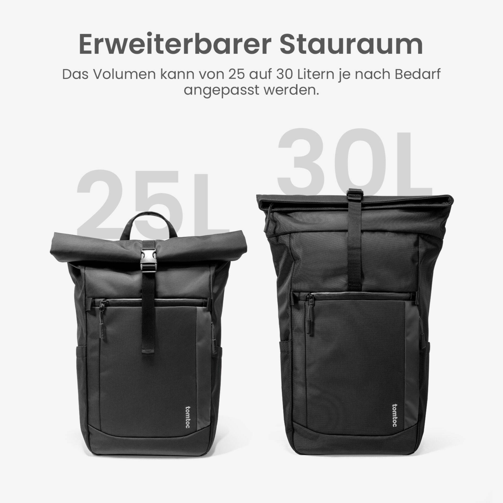 tomtoc Navigator-T61 Rolltop Rugzak 25L-30L zwart-4