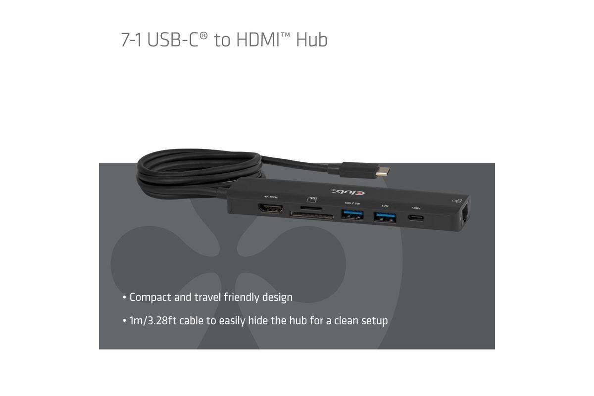 Club3D USB-C 7-in-1 HUB >HDMI/2xUSB/USB-C/LAN 4K60Hz PD140W adviesprijs-1