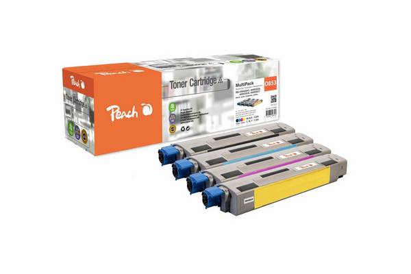 Peach 112482 tonercartridge, 4 stuks, compatibel met zwart, cyaan, magenta en geel.