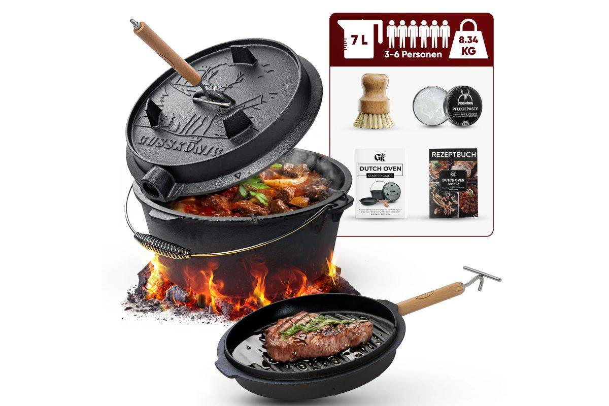 Gusskönig ingemaakte braadpan set 7 liter met pootjes-0