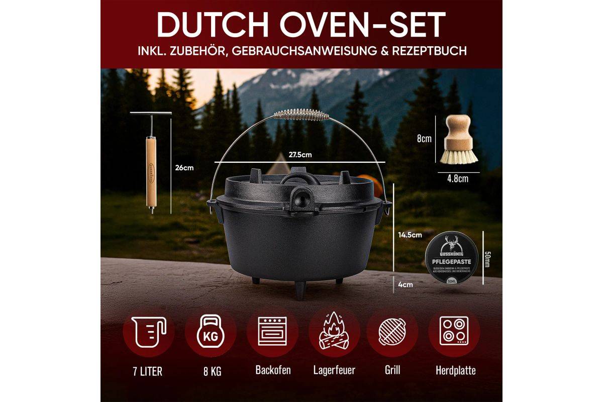 Gusskönig ingemaakte braadpan set 7 liter met pootjes-1