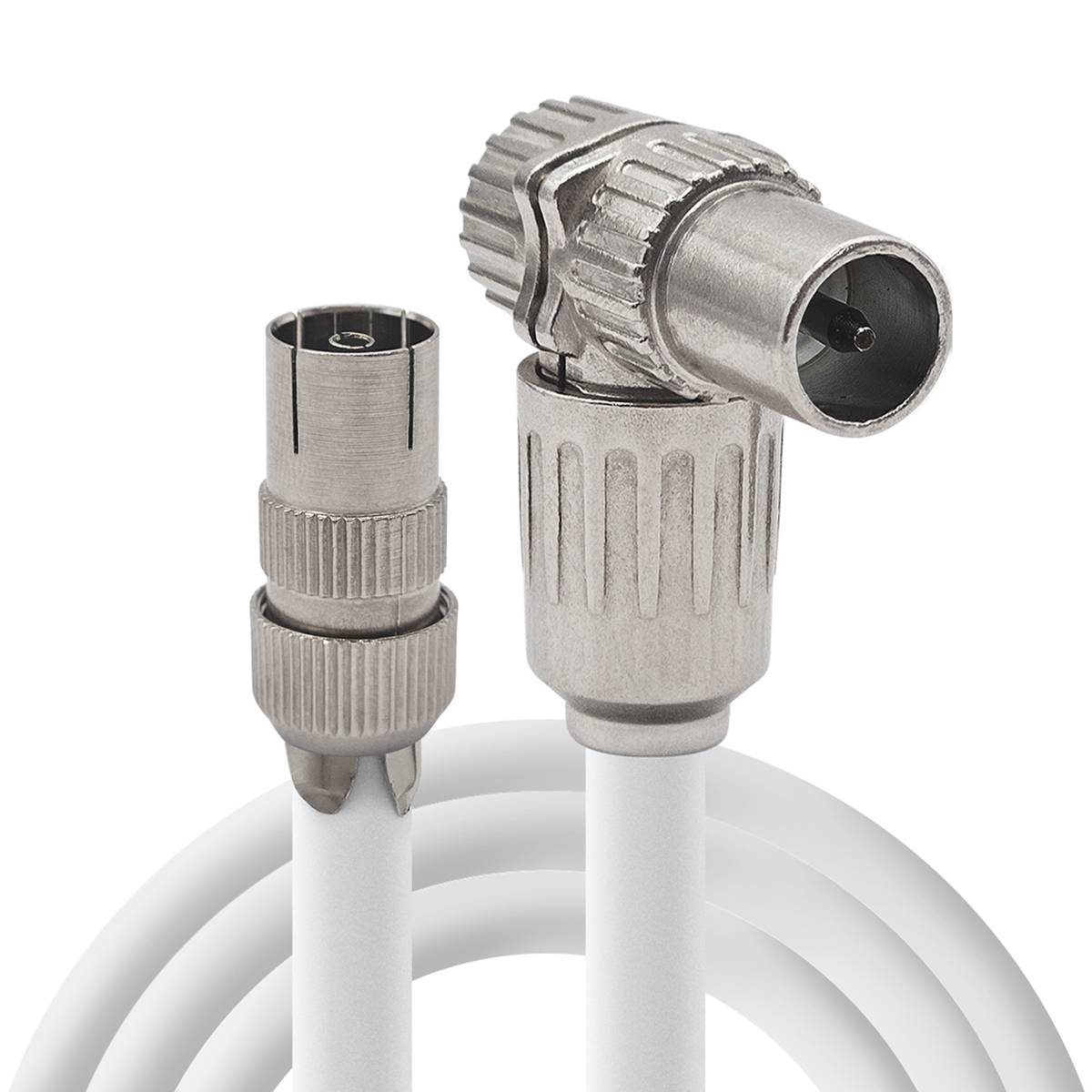 Coaxkabel TV 1.5m - RG6 75Ω massief koper - Female recht naar Male haaks - Dubbel afgeschermd - Wit - IP20-0