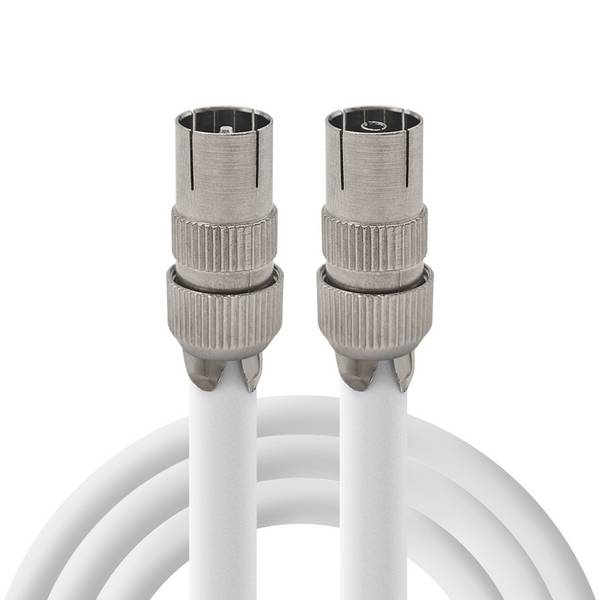 Coaxkabel TV 7.5m - RG6 75Ω massief koper - Male recht naar Female recht - Dubbel afgeschermd - Wit - IP20