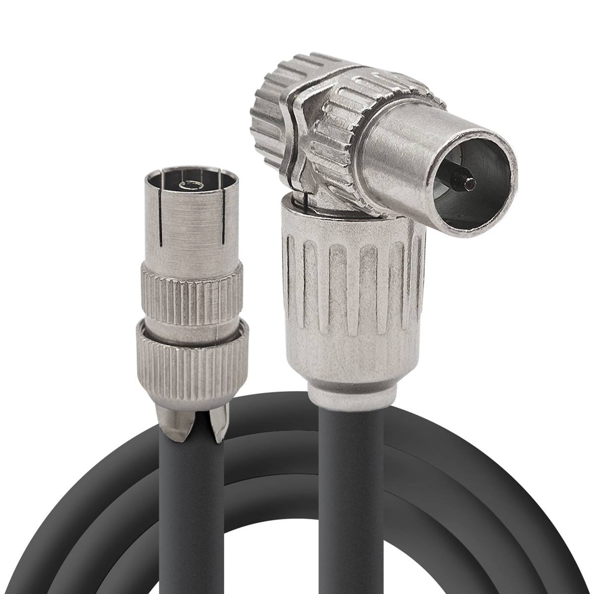 Coaxkabel TV 10m - RG6 75Ω massief koper - Female recht naar Male haaks - Dubbel afgeschermd - Zwart - IP44-0